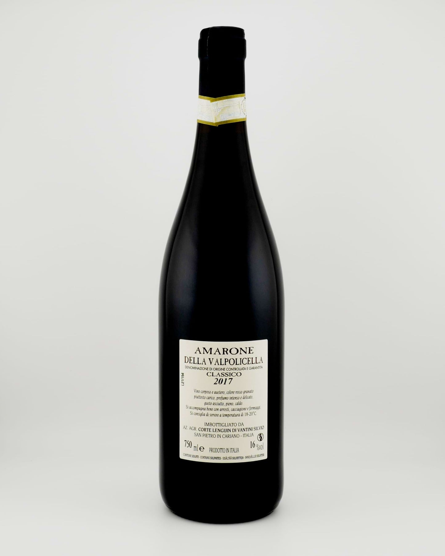 Wine bottle labeled 'Amarone della Valpolicella' on a white background