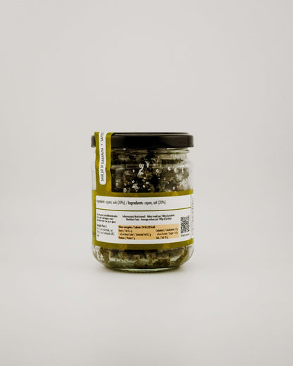 Jar of Morabito Capperi al Sale on a white background back