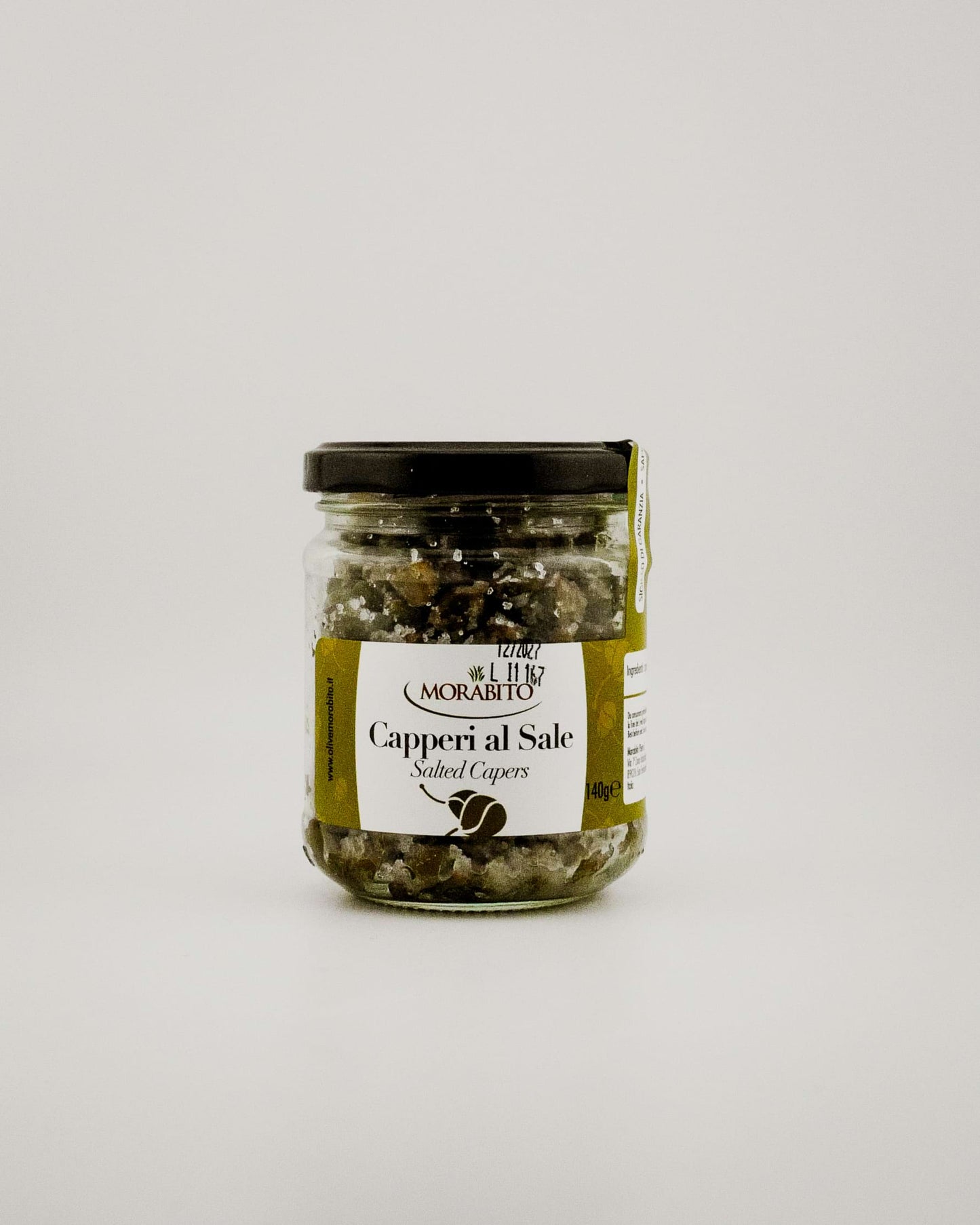 Jar of Morabito Capperi al Sale on a white background