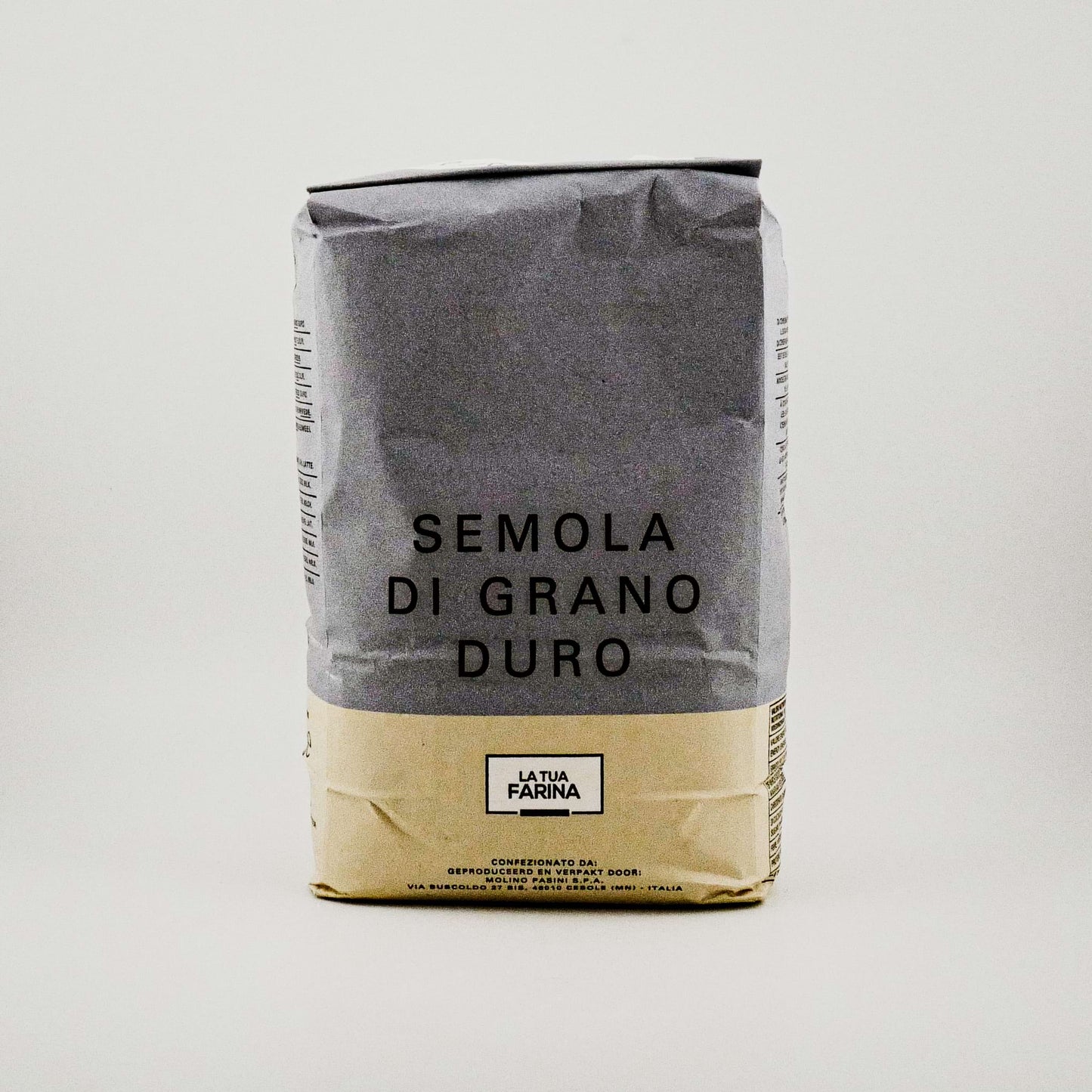 Semolina Flour Italian stood up against a white background