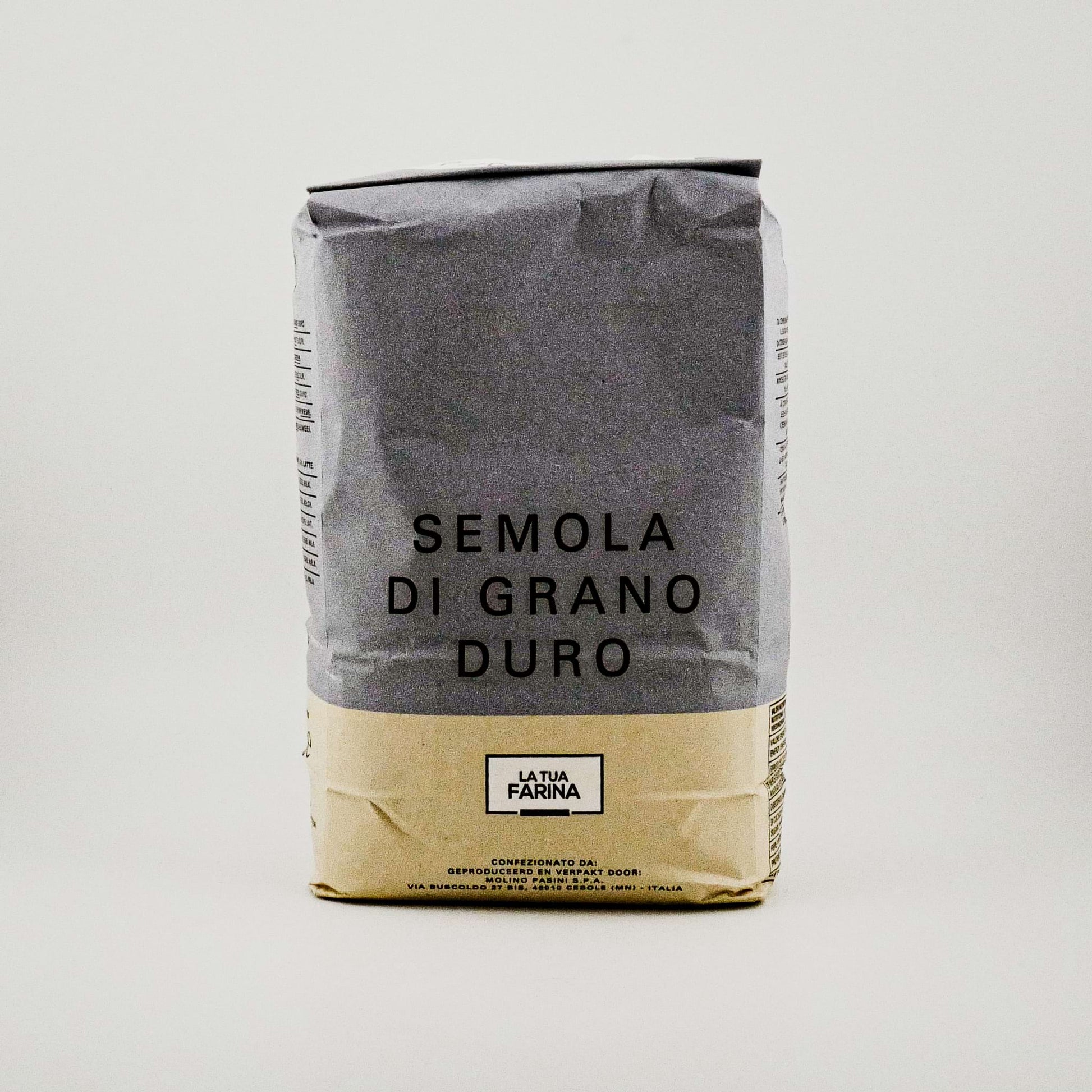 Semolina Flour Italian stood up against a white background