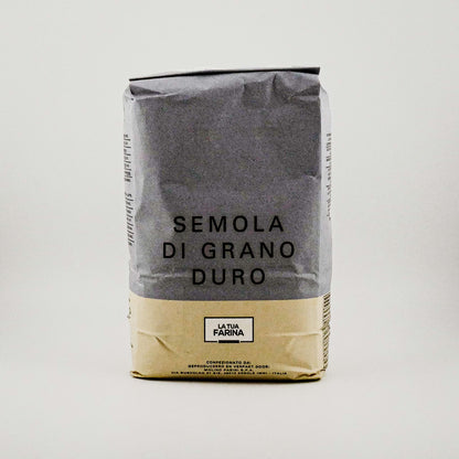 Semolina Flour Italian stood up against a white background