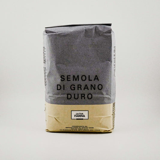 Semolina Flour Italian stood up against a white background