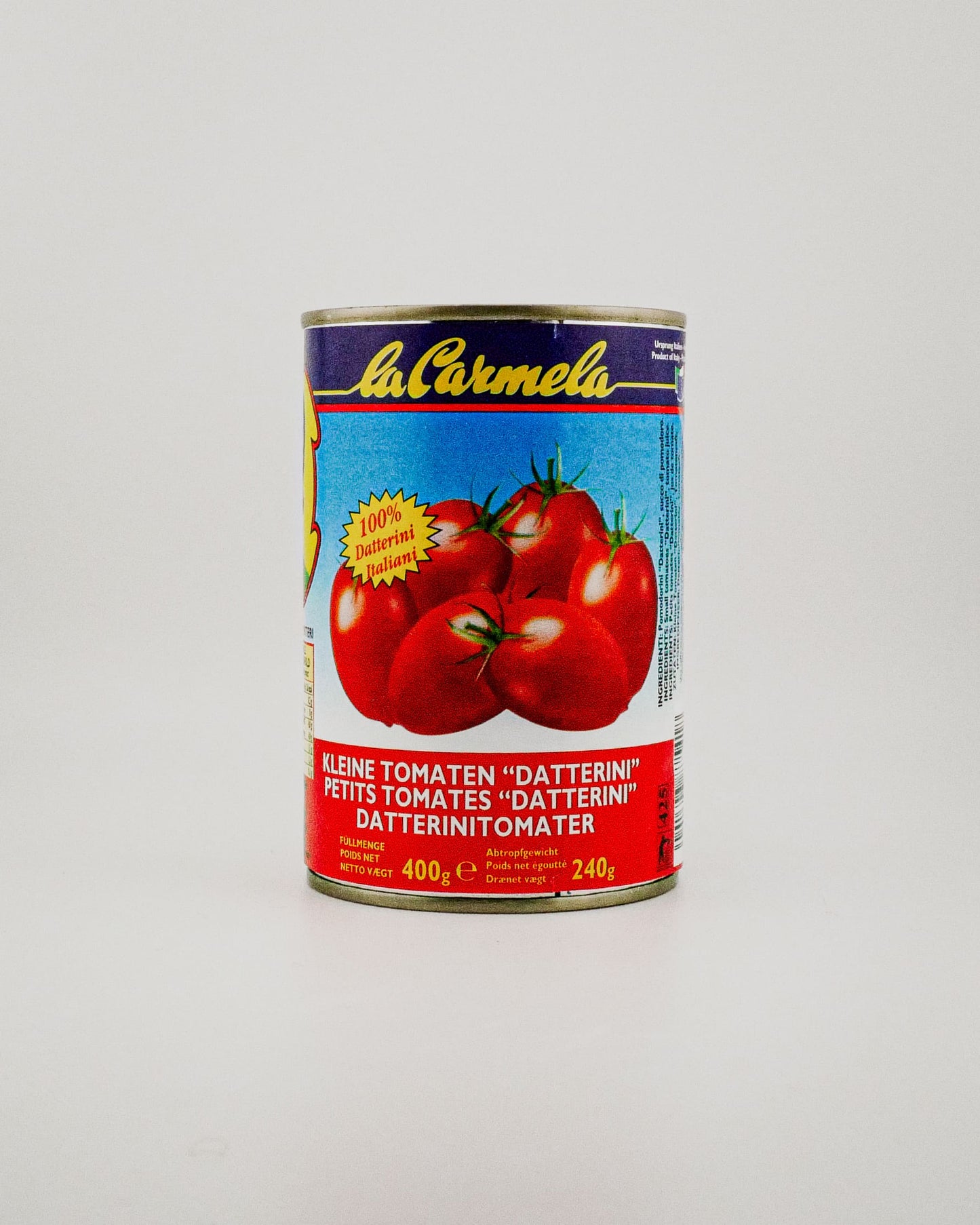 La Carmella Tinned tomatoes on a white background