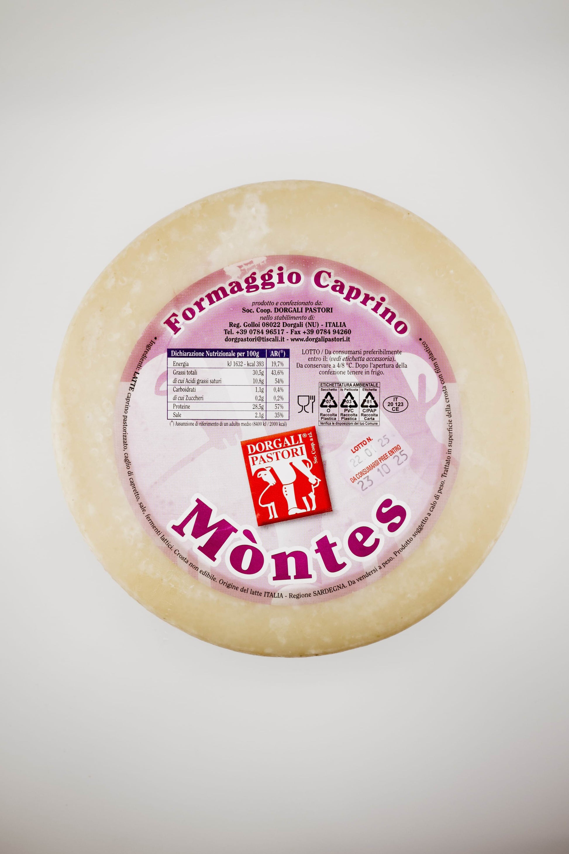 Montes Italian Cheese sat on a white background