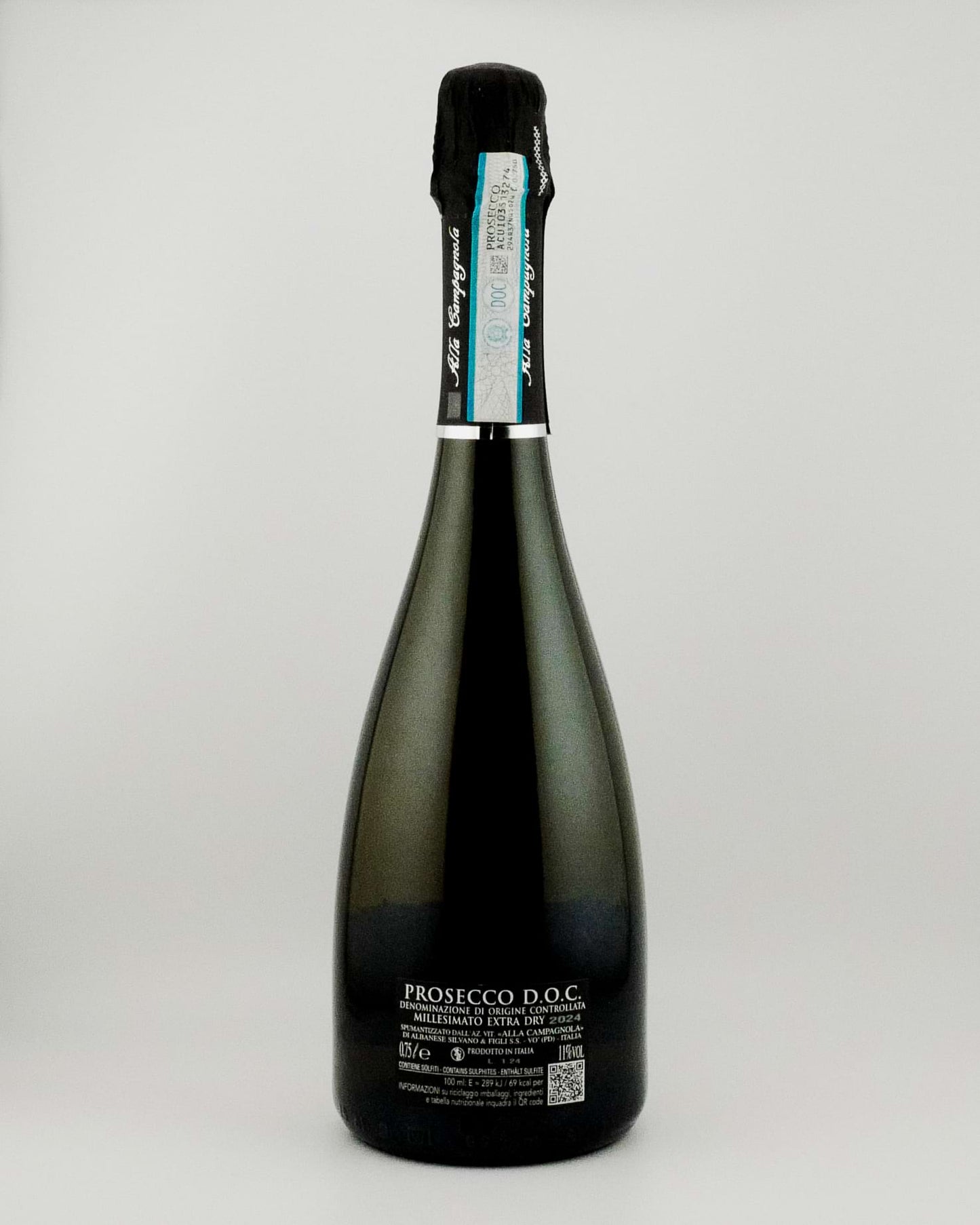 Prosecco DOG Back on a white background