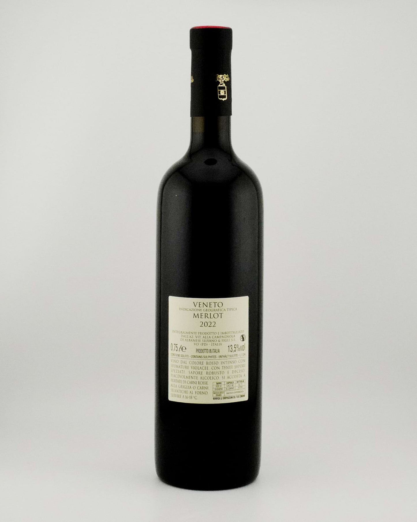 Wine bottle with a label on a white background