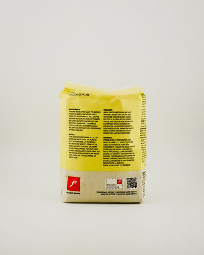 Gnocchi Flour bag with yellow label and red logo on a white background