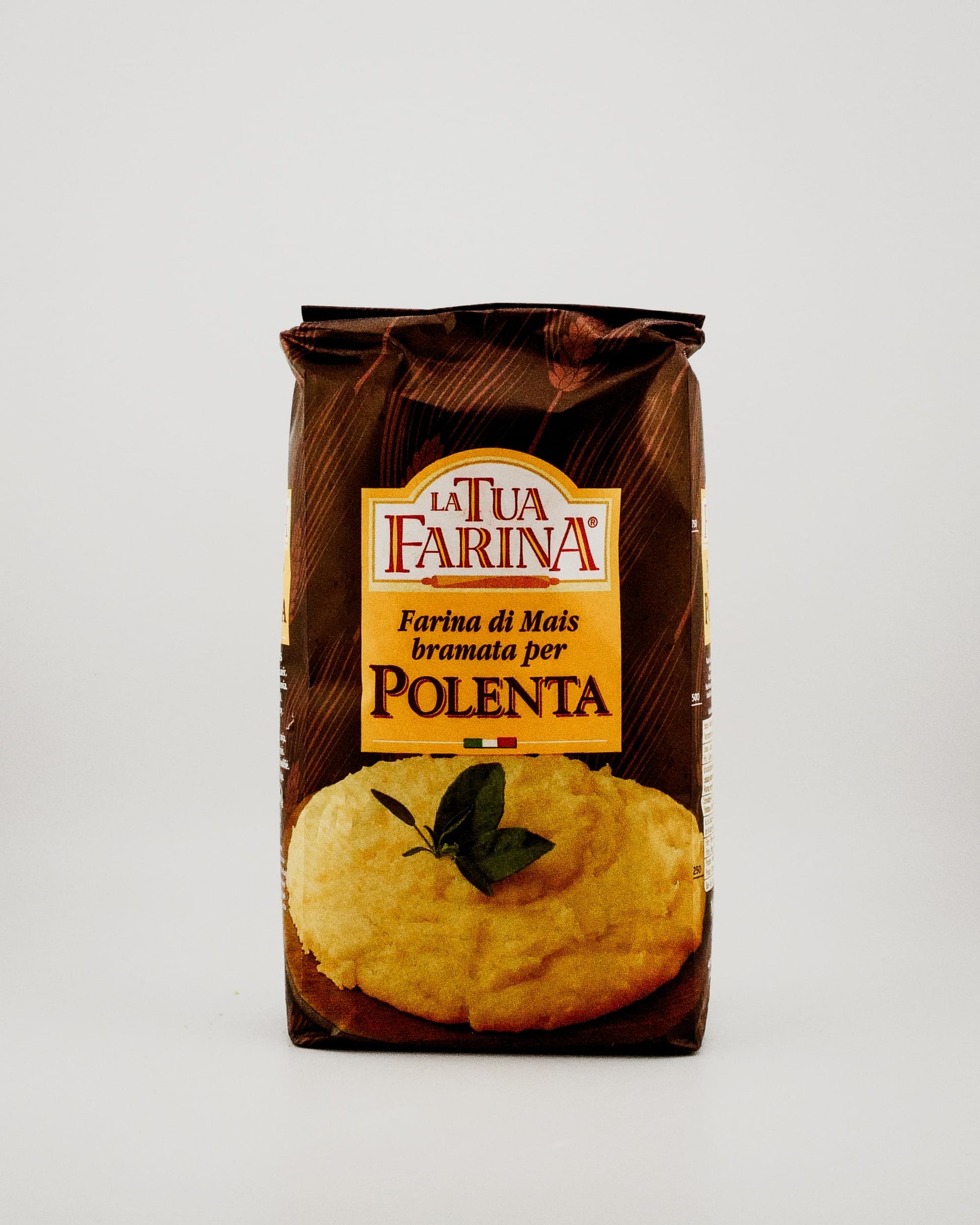 La Tua Farina polenta flour package on a white background